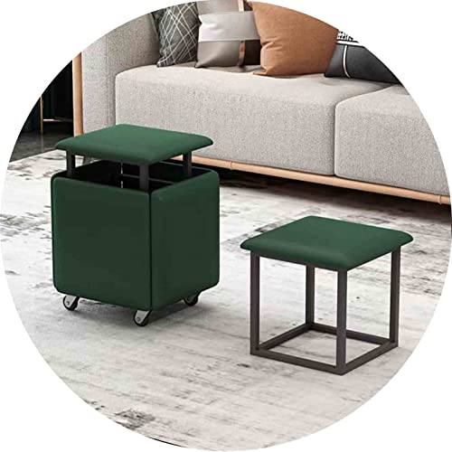 FHDCNTO Magic Cube Stools 5 in 1 Niststuhl mit Ledersitz und Rollen, Hausmöbel Essküche Weichstapelbare Osmanen (Größe: 45x45x45 cm, Farbe: Grün) von FHDCNTO