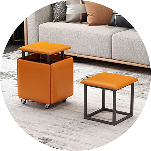 FHDCNTO Magic Cube Stools 5 in 1 Niststuhl mit Ledersitz und Rollen, Hausmöbel Essküche Weichstapelbare Osmanen (Größe: 45x45x45 cm, Farbe: Orange) von FHDCNTO