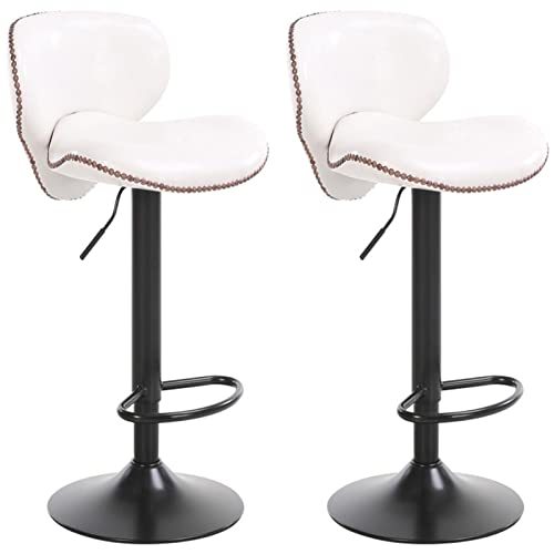 FHDCNTO Retro-Schwenkbars Stuhl Stuhl einstellbare Empfangs-Barstools 2 Stcs, Rückenlehne PU-Sitzkissen Kupfernageldekoration, Höhe 62-82 cm (Farbe: Weiß) von FHDCNTO