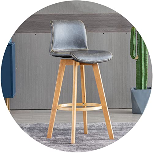 FHDCNTO Schwenkbar Stuhl Stuhl Gummiholzhocker für Küchentheke Esszimmer Island Barhocker mit gepolsterter Rückenstuhl und Fußstütze (Größe: 61 cm, Farbe: Grau) von FHDCNTO