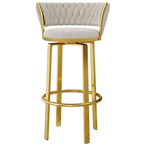 FHDCNTO Schwenkbar Stuhl Velvet Backhocker mit runden Fußstütze und goldenen Beinen, Moderne Hausmöbel Essküchen Barhocker (Größe: 65 cm, Farbe: Weiß) von FHDCNTO
