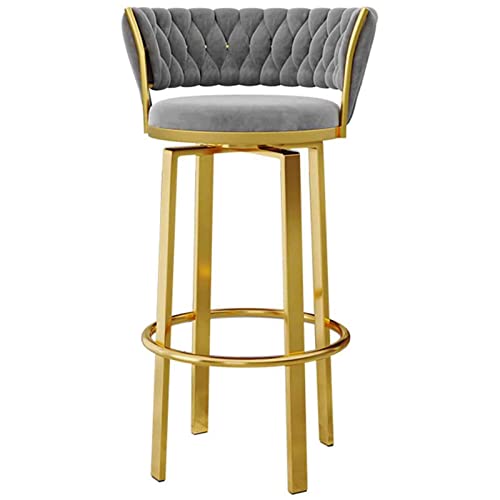 FHDCNTO Schwenkbar Stuhl Velvet Backhocker mit runden Fußstütze und goldenen Beinen, Moderne Hausmöbel Essküchen Barhocker (Größe: 75 cm, Farbe: Grau) von FHDCNTO