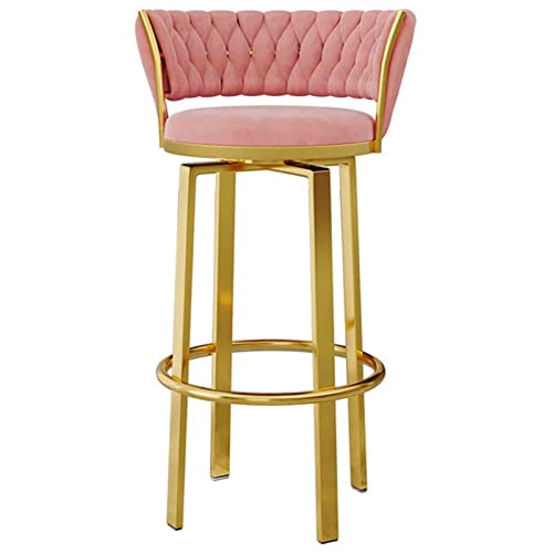 FHDCNTO Schwenkbar Stuhl Velvet Backhocker mit runden Fußstütze und goldenen Beinen, Moderne Hausmöbel Essküchen Barhocker (Größe: 75 cm, Farbe: Pink) von FHDCNTO