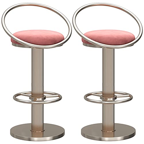 FHDCNTO Schwenkbarhocker mit Ringbackstuhl, Samtsitz und Silberne Fußstütze runde Basis, Moderne Kücheninsel Esszimmer Verstellbarer Barhocker, 2 PCs (Farbe: Pink) von FHDCNTO