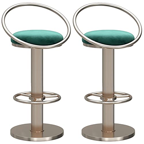 FHDCNTO Schwenkbarhocker mit Ringbackstuhl, Samtsitz und Silberne Fußstütze runde Basis, Moderne Kücheninsel Esszimmer Verstellbarer Barhocker, 2 Stcs (Farbe: Grün) von FHDCNTO
