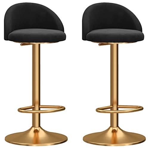 FHDCNTO Stangenhocker Set von 2, mechanischer drehbar Verstellbarer Stuhl, Samtkrümmungsrückländer & Gold Basis mit Fußstütze, Frühstücksküchen Barhocker (Farbe: Schwarz) von FHDCNTO