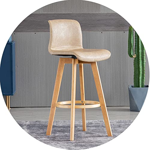 FHDCNTO Swivel Bar Stuhl Stuhl Gummiholzhocker für Küchentheke Esszimmer Island Barhocker mit gepolsterter Rückenlehne und Fußstütze (Größe: 61 cm, Farbe: Khaki) von FHDCNTO