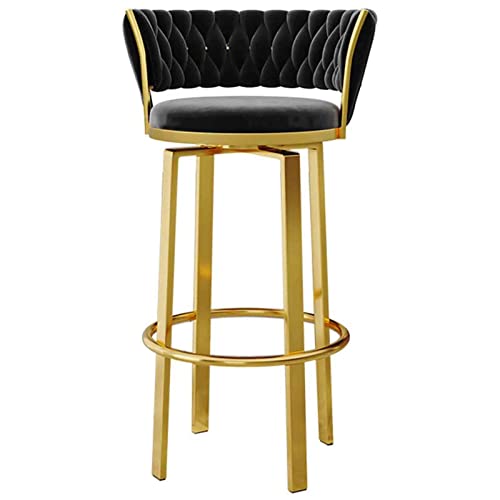 FHDCNTO Swivel Bar Stuhl Velvet Backhocker mit runden Fußstützen und goldenen Beinen, Moderne Hausmöbel Essküchen Barhocker (Größe: 65 cm, Farbe: Schwarz) von FHDCNTO