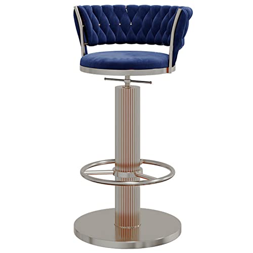 FHDCNTO Verstellbarer Barhocker mit Schwenk-Rückenstuhl, Samtsitz und runden Fußstützen-Silberbasis, Moderne Kücheninsel Esszimmer Barhocker (Größe: Blau, Farbe: 45-60 cm) von FHDCNTO