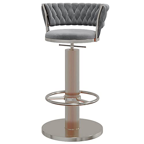FHDCNTO Verstellbarer Barhocker mit Schwenk-Rückenstuhl, Samtsitz und runden Fußstützen-Silberbasis, Moderne Kücheninsel Esszimmer Barstool (Größe: Grau, Farbe: 65-80 cm) von FHDCNTO