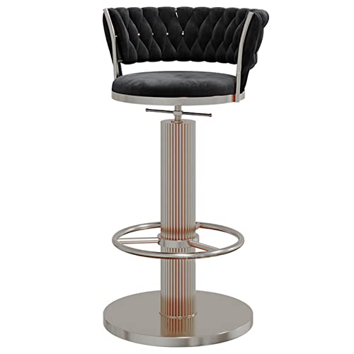 FHDCNTO Verstellbarer Barhocker mit Schwenk-Rückenstuhl, Samtsitz und runden Fußstützen-Silberbasis, Moderne Kücheninsel Esszimmer Barstool (Größe: Schwarz, Farbe: 65-80 cm) von FHDCNTO
