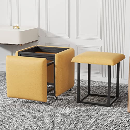 FHDCNTO Würfelhocker, Nesting Osmanans 5 in 1 Barhocker mit Rollen und Technologie -Stoffsitz, moderner Haus für Küchenbüro Stapelstuhl (Größe: 35x35x33 cm, Farbe: Gelb) von FHDCNTO
