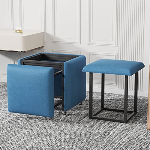 FHDCNTO Würfelhocker, Nesting Osmanans 5 in 1 Barhocker mit Rollen und Technologie -Stoffsitz, moderner Haus für Küchenbüro Stapelstuhl (Größe: 45x45x43 cm, Farbe: Blau) von FHDCNTO
