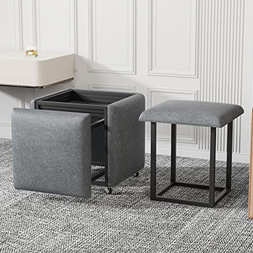 FHDCNTO Würfelhocker, Nesting Osmanans 5 in 1 Barhocker mit Rollen und Technologie -Stoffsitz, moderner Haus für Küchenbüro -Stapelstuhl (Größe: 45x45x43 cm, Farbe: Dunkelgrau) von FHDCNTO