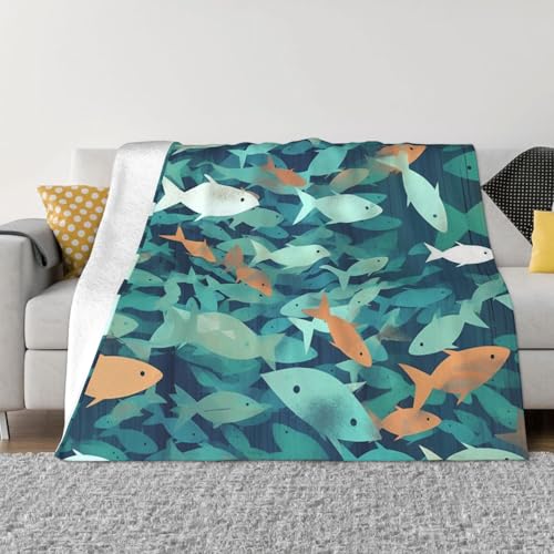 Abstrakte Fischschwarm-Decke und Überwürfe, ultraweich, Mikrofleece, Überwurf, leicht, Flanell, Klimaanlage, Decken, für alle Jahreszeiten, warme Plüsch-Bettdecken für Sofa, Couch, 152,4 x 127 cm von FHEBNDS