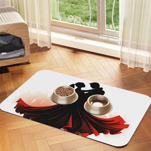 Ballroom Dance Haustier-Füttermatte, 30 x 45 cm, saugfähige Hundematte für Futter und Wassernapf, PU-Leder, Katzenfuttermatte, wasserdicht, schnell trocknend, Haustier-Tischsets, keine Flecken von FHEBNDS