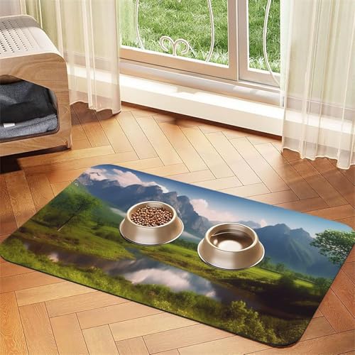 Beautiful Scenery Haustier-Futtermatte, 30 x 45 cm, saugfähige Hundematte für Futter- und Wassernapf, PU-Leder, Katzenfuttermatte, wasserdicht, schnell trocknend, Haustier-Platzsets, keine Flecken von FHEBNDS