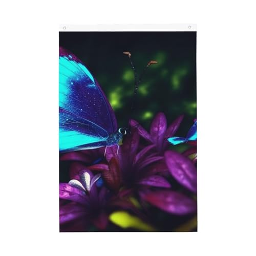 Blau-lila Blumen-Schmetterlingsflaggen für den Außenbereich, 60 x 90 cm, vertikal, doppelseitig, Gartenflagge, Outdoor-Flagge, Urlaubsbanner mit Ösen, Haus-Hofflagge für Rasen, Veranda Blau-lila Blumen-Schmetterlingsflaggen für den Außenbereich, 60 x 90 cm, vertikal, doppelseitig, Gartenflagge, Outdoor-Flagge, Urlaubsbanner mit Ösen, Haus-Hofflagge für Rasen, Veranda von FHEBNDS