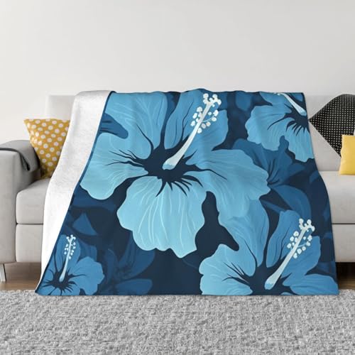 Blaue Hibiskusdecke und Überwürfe, ultraweiches Mikrofleece, Überwurf, leicht, Flanell, Klimaanlage, Decken, für alle Jahreszeiten, warme Plüsch-Bettdecken für Sofa, Couch, 152,4 x 127 cm von FHEBNDS