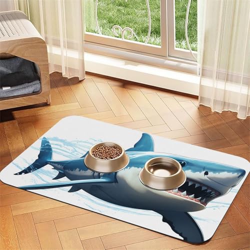 Blue Shark Haustier-Futtermatte, 30 x 45 cm, saugfähige Hundematte für Futter und Wassernapf, PU-Leder, Katzenfuttermatte, wasserdicht, schnell trocknend, Haustier-Tischsets, keine Flecken von FHEBNDS