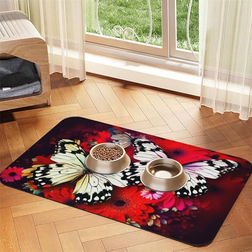 Bunte Blumen und Schmetterlinge, Haustier-Futtermatte, 30 x 45 cm, saugfähige Hundematte für Futter und Wassernapf, PU-Leder, Katzenfuttermatte, wasserdicht, schnell trocknend, Haustier-Platzsets Bunte Blumen und Schmetterlinge, Haustier-Futtermatte, 30 x 45 cm, saugfähige Hundematte für Futter und Wassernapf, PU-Leder, Katzenfuttermatte, wasserdicht, schnell trocknend, Haustier-Platzsets von FHEBNDS