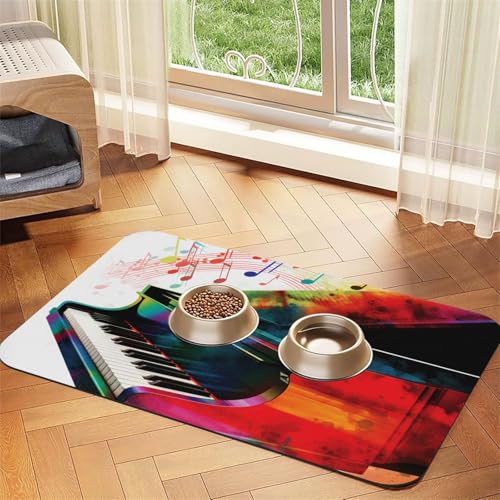Bunte Haustier-Futtermatte mit Klaviertastatur, 30 x 45 cm, saugfähige Hundematte für Futter und Wassernapf, PU-Leder, Katzenfuttermatte, wasserdicht, schnell trocknend, Haustier-Tischsets, keine von FHEBNDS