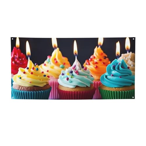 Buntes "Happy Birthday"-Cupcakes-Banner mit Aufdruck für drinnen und draußen, Party-Banner und Schilder, personalisierbares Poster, Foto-Hintergrund, für Geschäftsabschluss, Hochzeit, Veranstaltung von FHEBNDS