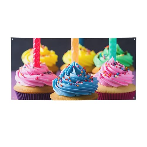 Buntes "Happy Birthday"-Cupcakes-Banner mit Aufdruck für drinnen und draußen, Party-Banner und Schilder, personalisierbares Poster, Foto-Hintergrund, für Geschäftsabschluss, Hochzeit, Veranstaltung von FHEBNDS