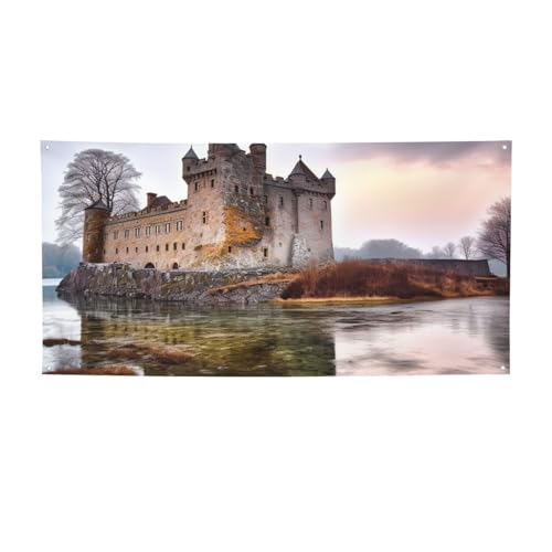 Burg in der Nähe des Sees, Steine, Banner, Druck für drinnen und draußen, Party-Banner und Schilder, personalisierbares Poster, Fotohintergrund, Hintergrund für Business, Abschlussfeier, Hochzeit von FHEBNDS