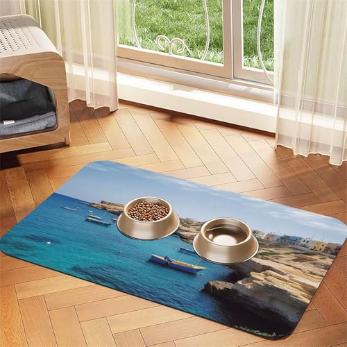 Coastal of Malta Haustier-Futtermatte, 30 x 45 cm, saugfähige Hundematte für Futter und Wassernapf, PU-Leder, Katzenfuttermatte, wasserdicht, schnell trocknend, Haustier-Platzsets, keine Flecken von FHEBNDS