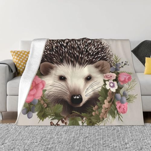 Decke und Überwürfe mit Igel im Blumenkranz, ultraweich, Mikrofleece, leicht, Flanell, Klimaanlage, Decken, für alle Jahreszeiten, warme Plüsch-Bettdecken für Sofa, Couch, 203,2 x 152,4 cm Decke und Überwürfe mit Igel im Blumenkranz, ultraweich, Mikrofleece, leicht, Flanell, Klimaanlage, Decken, für alle Jahreszeiten, warme Plüsch-Bettdecken für Sofa, Couch, 203,2 x 152,4 cm von FHEBNDS