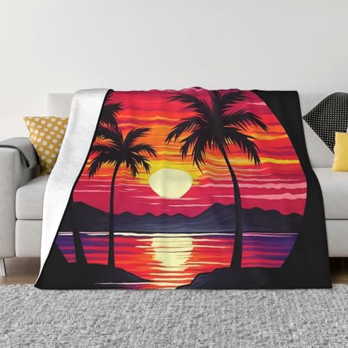 Decke und Überwürfe mit Palmen-Sonnenuntergang-Design, ultraweich, Mikrofleece, leicht, Flanell, Klimaanlage, Decken, für alle Jahreszeiten, warme Plüsch-Bettdecken für Sofa, Couch, 101,6 x 76,2 cm Decke und Überwürfe mit Palmen-Sonnenuntergang-Design, ultraweich, Mikrofleece, leicht, Flanell, Klimaanlage, Decken, für alle Jahreszeiten, warme Plüsch-Bettdecken für Sofa, Couch, 101,6 x 76,2 cm von FHEBNDS