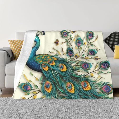 Decke und Überwürfe mit Pfauenmuster, ultraweich, Mikrofleece, leicht, Flanell, Klimaanlage, Decken, für alle Jahreszeiten, warme Plüsch-Bettdecken für Sofa, Couch, 101,6 x 76,2 cm Decke und Überwürfe mit Pfauenmuster, ultraweich, Mikrofleece, leicht, Flanell, Klimaanlage, Decken, für alle Jahreszeiten, warme Plüsch-Bettdecken für Sofa, Couch, 101,6 x 76,2 cm von FHEBNDS