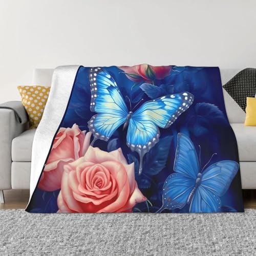 Decke und Überwürfe mit Schmetterlingen auf Rosen, ultraweich, Mikrofleece, leicht, Flanell, Klimaanlage, Decken, für alle Jahreszeiten, warme Plüsch-Bettdecken für Sofa, Couch, 203,2 x 152,4 cm Decke und Überwürfe mit Schmetterlingen auf Rosen, ultraweich, Mikrofleece, leicht, Flanell, Klimaanlage, Decken, für alle Jahreszeiten, warme Plüsch-Bettdecken für Sofa, Couch, 203,2 x 152,4 cm von FHEBNDS