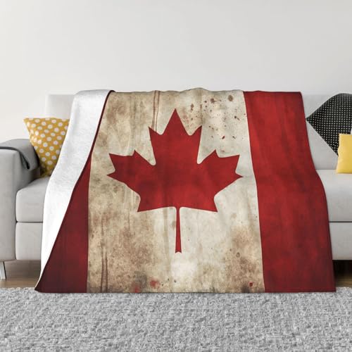Decke und Überwürfe mit kanadischer Flagge im Retro-Stil, ultraweich, Mikrofleece, leicht, Flanell, Klimaanlage, Decken, für alle Jahreszeiten, warme Plüsch-Bettdecken für Sofa, Couch, 203,2 x 152,4 von FHEBNDS