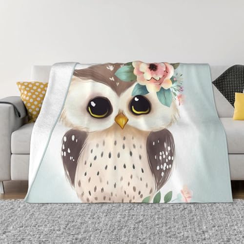 Decke und Überwürfe mit süßer Eule mit Blumen, ultraweich, Mikrofleece, leicht, Flanell, Klimaanlage, Decken, für alle Jahreszeiten, warme Plüsch-Bettdecken für Sofa, Couch, 152,4 x 127 cm von FHEBNDS