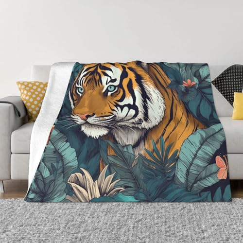 Decke und Überwürfe mit tropischem Tiger, ultraweich, Mikrofleece, leicht, Flanell, Klimaanlage, Decken, für alle Jahreszeiten, warme Plüsch-Bettdecken für Sofa, Couch, 152,4 x 127 cm Decke und Überwürfe mit tropischem Tiger, ultraweich, Mikrofleece, leicht, Flanell, Klimaanlage, Decken, für alle Jahreszeiten, warme Plüsch-Bettdecken für Sofa, Couch, 152,4 x 127 cm von FHEBNDS