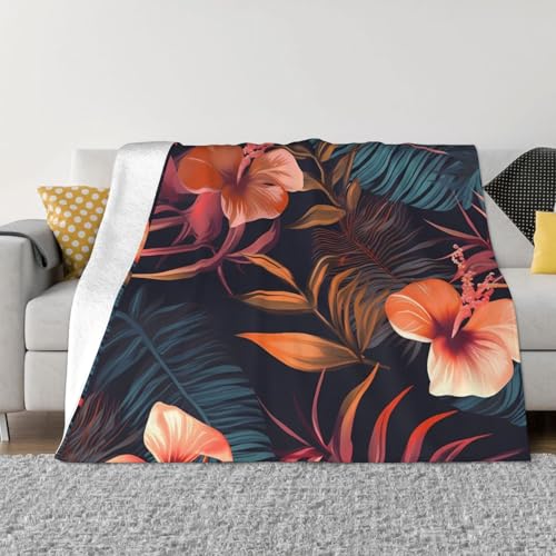 Decke und Überwürfe mit tropischen Blumen, ultraweich, Mikrofleece, leicht, Flanell, Klimaanlage, Decken, für alle Jahreszeiten, warme Plüsch-Bettdecken für Sofa, Couch, 152,4 x 127 cm von FHEBNDS