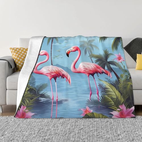Decke und Überwürfe mit tropischen Flamingos, ultraweich, Mikrofleece, leicht, Flanell, Klimaanlage, Decken, für alle Jahreszeiten, warme Plüsch-Bettdecken für Sofa, Couch, 152,4 x 127 cm von FHEBNDS