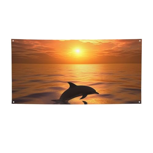 Delfin und Sonnenuntergang Banner Druck Indoor Outdoor Flagge Party Banner und Schilder personalisiert Poster Foto Hintergrund für Business Abschlussfeier Hochzeit Event Dekoration Medium von FHEBNDS