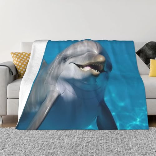 Delphin mit einem Lächeln, ultraweiche Mikrofleece-Überwurfdecke, leicht, Flanell, Klimaanlage, Decken, für alle Jahreszeiten, warme Plüsch-Bettdecken für Sofa, Couch, 101,6 x 76,2 cm von FHEBNDS