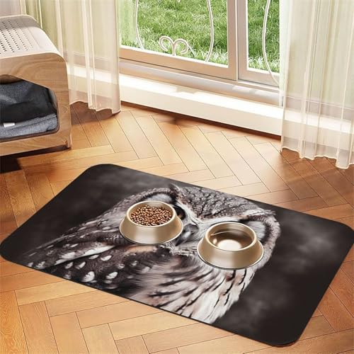 Eulen-Haustier-Futtermatte, 30 x 45 cm, saugfähige Hundematte für Futter- und Wassernapf, PU-Leder, Katzenfuttermatte, wasserdicht, schnell trocknend, Haustier-Tischsets, keine Flecken von FHEBNDS