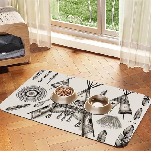 Feder-Kopfband, Tipi-Zelt, Haustier-Futtermatte, 30 x 45 cm, saugfähige Hundematte für Futter- und Wassernapf, PU-Leder, Katzenfuttermatte, wasserdicht, schnell trocknend, Haustier-Platzsets, keine von FHEBNDS
