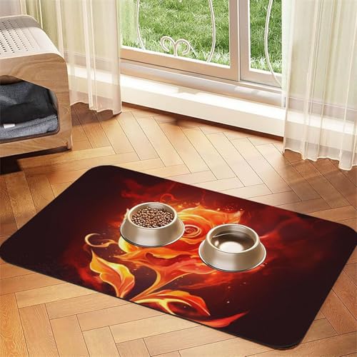 Flame Rose Futtermatte für Haustiere, 30 x 45 cm, saugfähige Hundematte für Futter und Wassernapf, PU-Leder, Katzenfuttermatte, wasserdicht, schnell trocknend, Haustier-Tischsets, keine Flecken von FHEBNDS