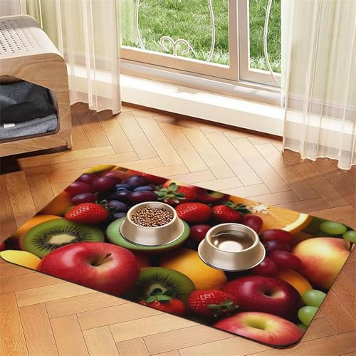 Frisches Obst und Gemüse, Haustier-Futtermatte, 30 x 45 cm, saugfähige Hundematte für Futter und Wassernapf, PU-Leder, Katzenfuttermatte, wasserdicht, schnell trocknend, Haustier-Platzsets, keine von FHEBNDS