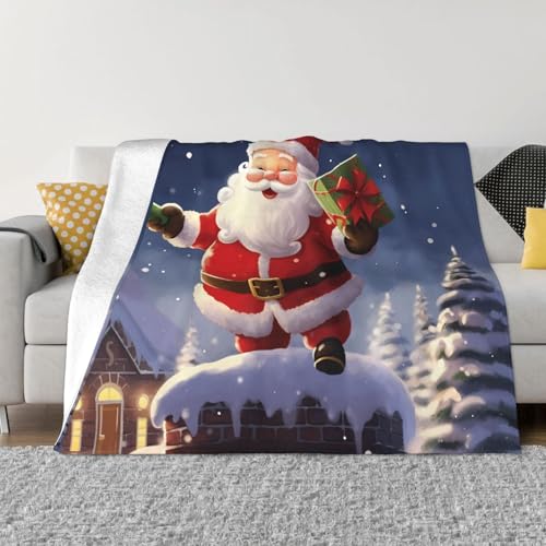 Frohe Weihnachten, Weihnachtsmann-Decke und Überwurf, ultraweich, Mikro-Fleece, Überwurf, leicht, Flanell, Klimaanlage, Decken, für alle Jahreszeiten, warme Plüsch-Bettdecken für Sofa, Couch, 152,4 x von FHEBNDS
