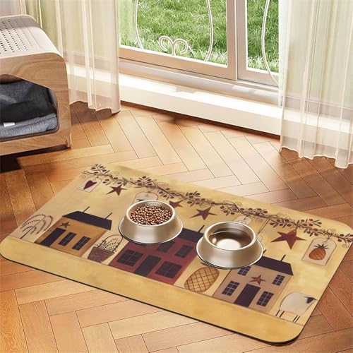 Futtermatte für Haus und Obst, saugfähig, 30 x 45 cm, saugfähige Hundematte für Futter- und Wassernapf, PU-Leder, Katzenfuttermatte, wasserdicht, schnell trocknend, keine Flecken, Beige / Braun von FHEBNDS