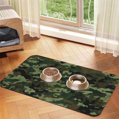 Futtermatte für Haustiere, Militär-Design, 30 x 45 cm, saugfähige Hundematte für Futter- und Wassernapf, PU-Leder, Katzenfuttermatte, wasserdicht, schnell trocknend, keine Flecken, Grün von FHEBNDS