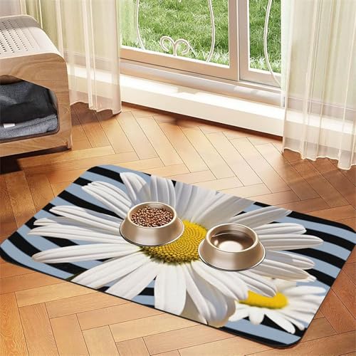 Futternapf-Matte mit Gänseblümchen, 30 x 45 cm, saugfähige Hundematte für Futter- und Wassernapf, PU-Leder, Katzenfuttermatte, wasserdicht, schnell trocknend, keine Flecken von FHEBNDS