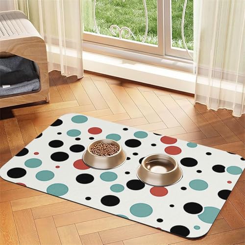 Gepunktete Futtermatte für Haustiere, 30 x 45 cm, saugfähige Hundematte für Futter und Wassernapf, PU-Leder, Katzenfuttermatte, wasserdicht, schnell trocknend, Haustier-Tischsets, keine Flecken von FHEBNDS